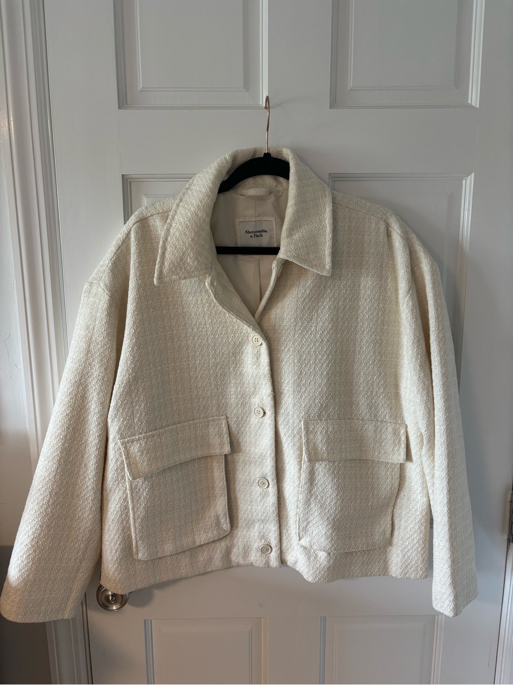 Abercrombie & Fitch Cream Textured Boxy Blazer Jacket